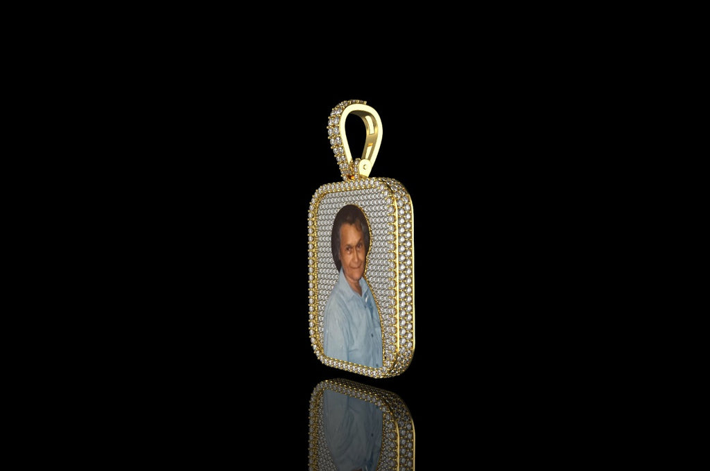 14k yellow gold 3d custom square diamond picture pendant