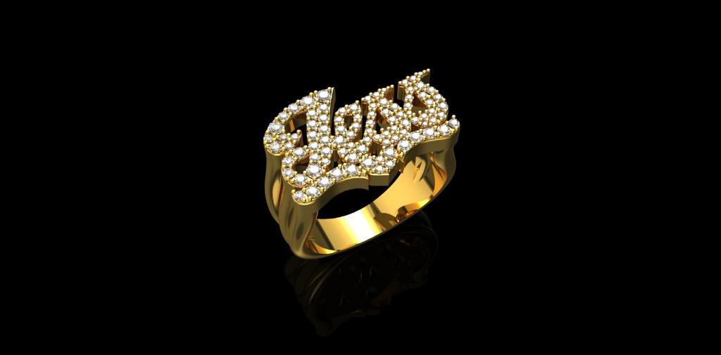 14k 2 tone white and yellow gold custom made "Jess" style name ring