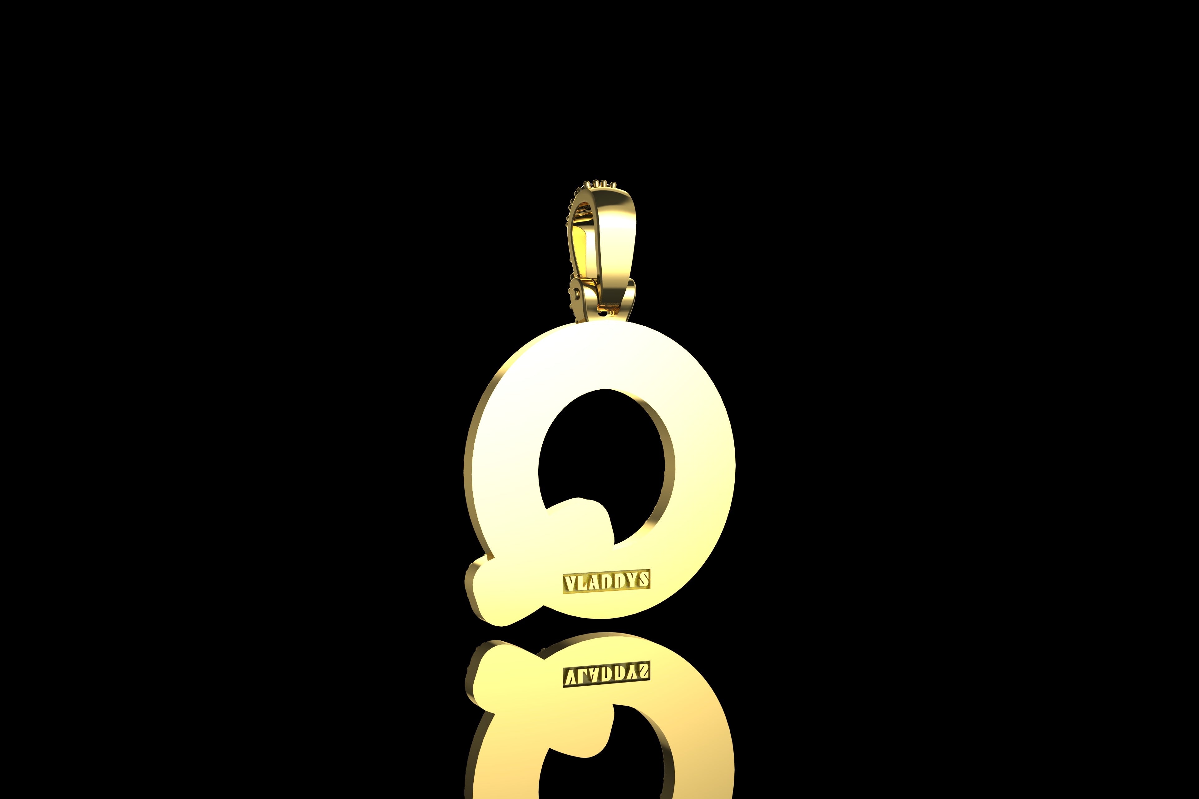 14k 2 tone yellow and white gold double layer initial Q diamond pendant