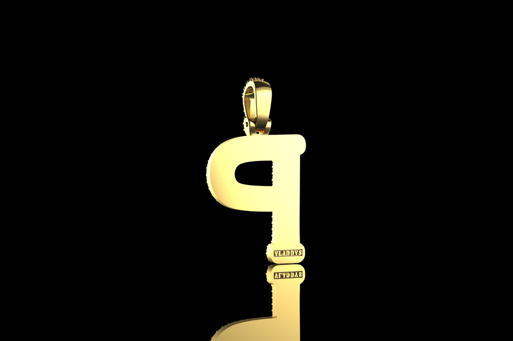 14k 2 tone yellow and white gold double layer initial P diamond pendant