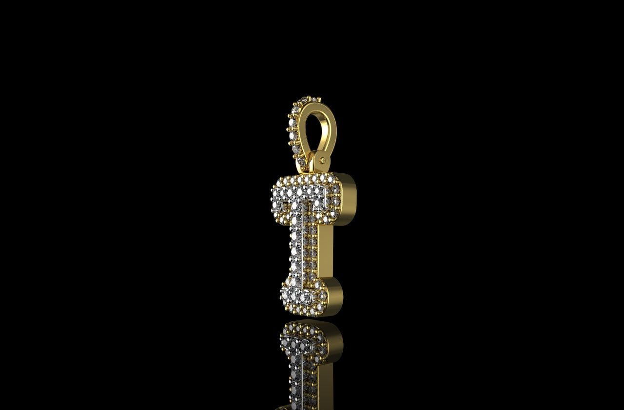 14k 2 tone yellow and white gold double layer small initial T diamond pendant