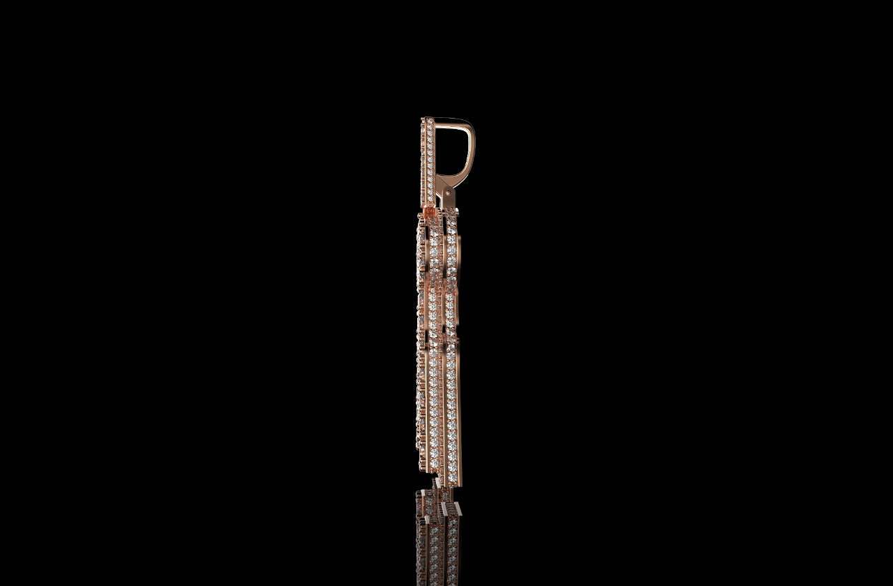 14k rose gold double layer custom initial "a" diamond pendant with profile diamonds