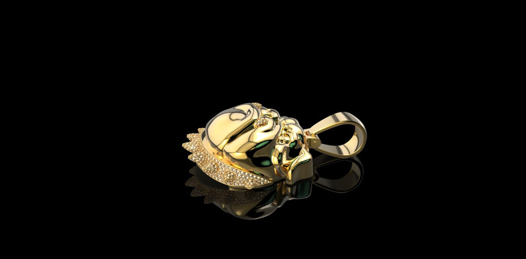 14K YELLOW GOLD LARGE 3D CUSTOM BULL DOG DIAMOND PENDANT