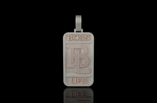 14k 2 tone rose and white gold large 3d custom "BL" style diamond pendant