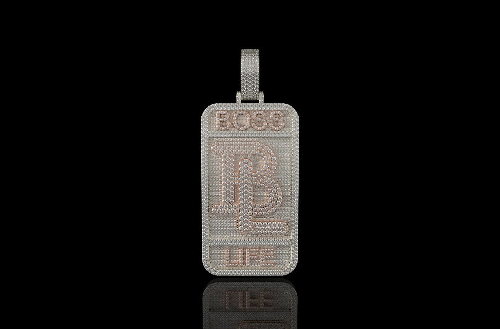 14k 2 tone rose and white gold large 3d custom "BL" style diamond pendant