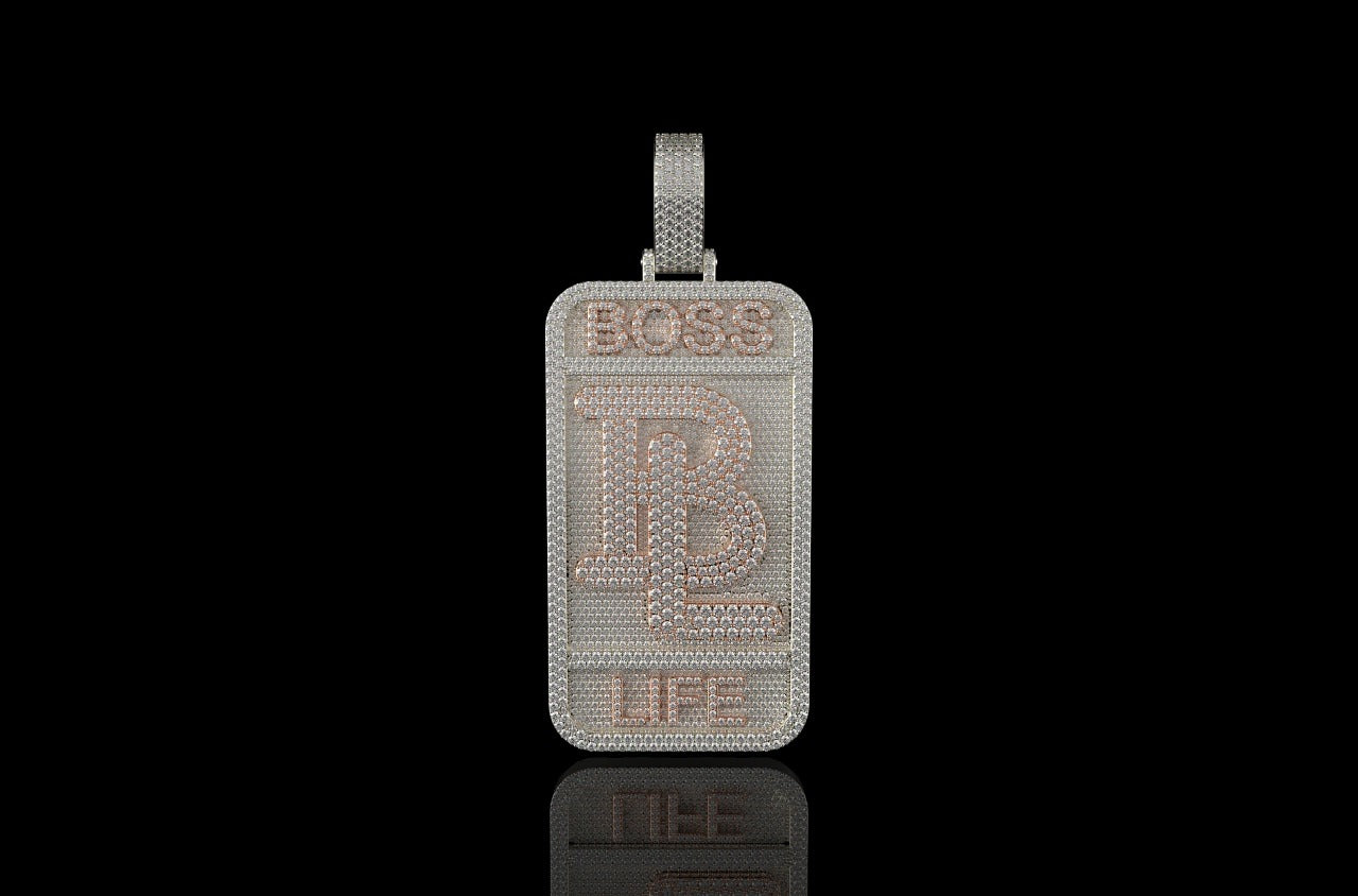 14k 2 tone rose and white gold large 3d custom "BL" style diamond pendant