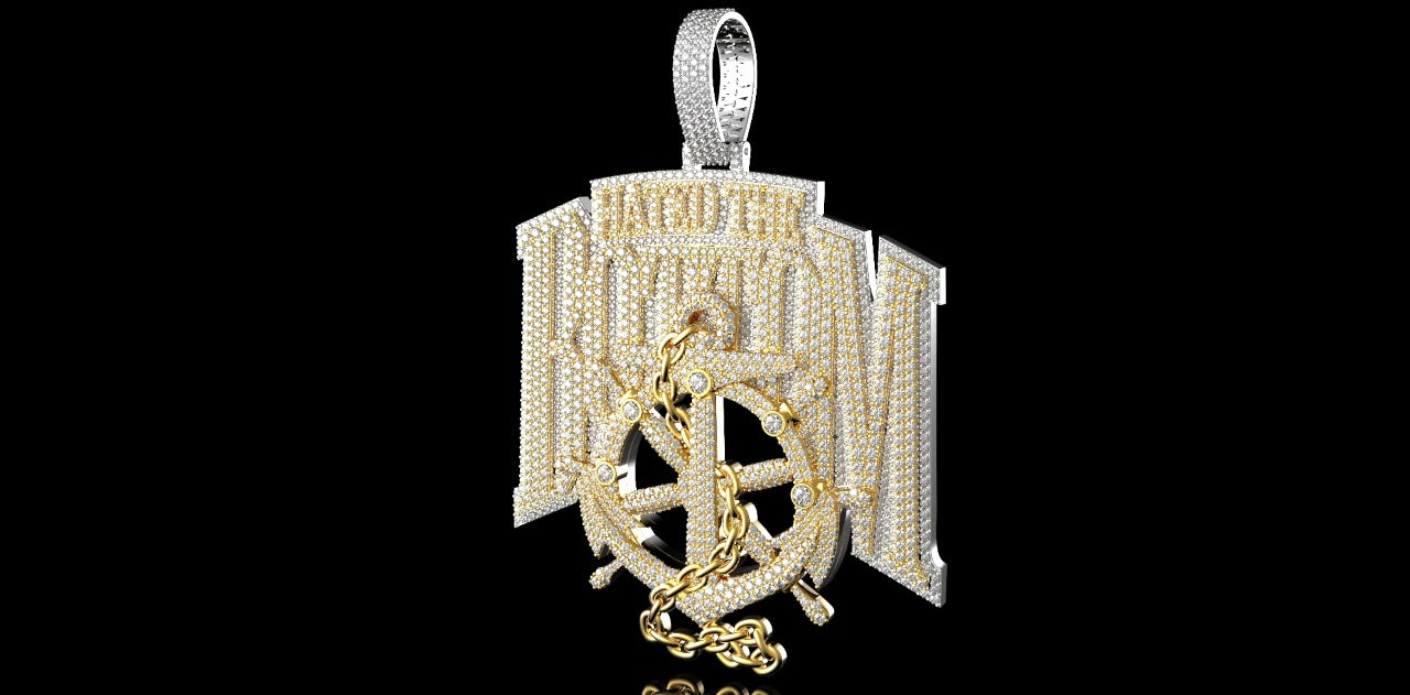 14K 2 TONE YELLOW AND WHITE GOLD CUSTOM "HATED THE BOTTOM" STYLE DIAMOND PENDANT