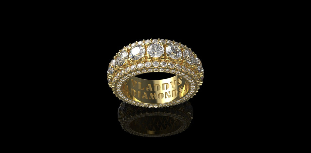 14k yellow gold mens jumbo 3 row diamond eternity band 7.97cts