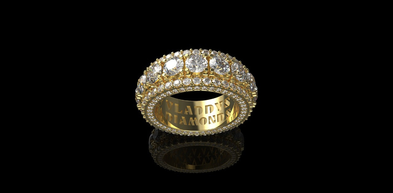14k yellow gold mens jumbo 3 row diamond eternity band 7.97cts