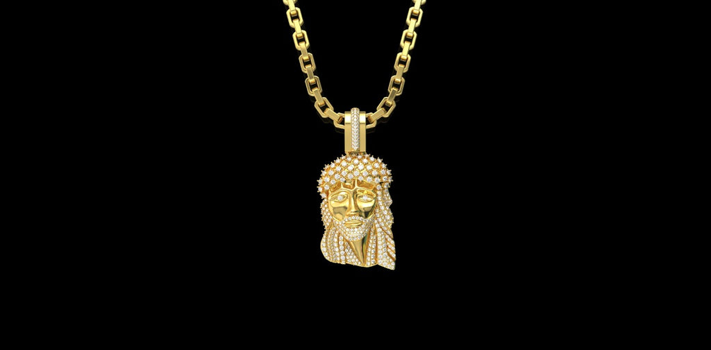 14K YELLOW GOLD CUSTOM DIAMOND JESUS HEAD PENDANT