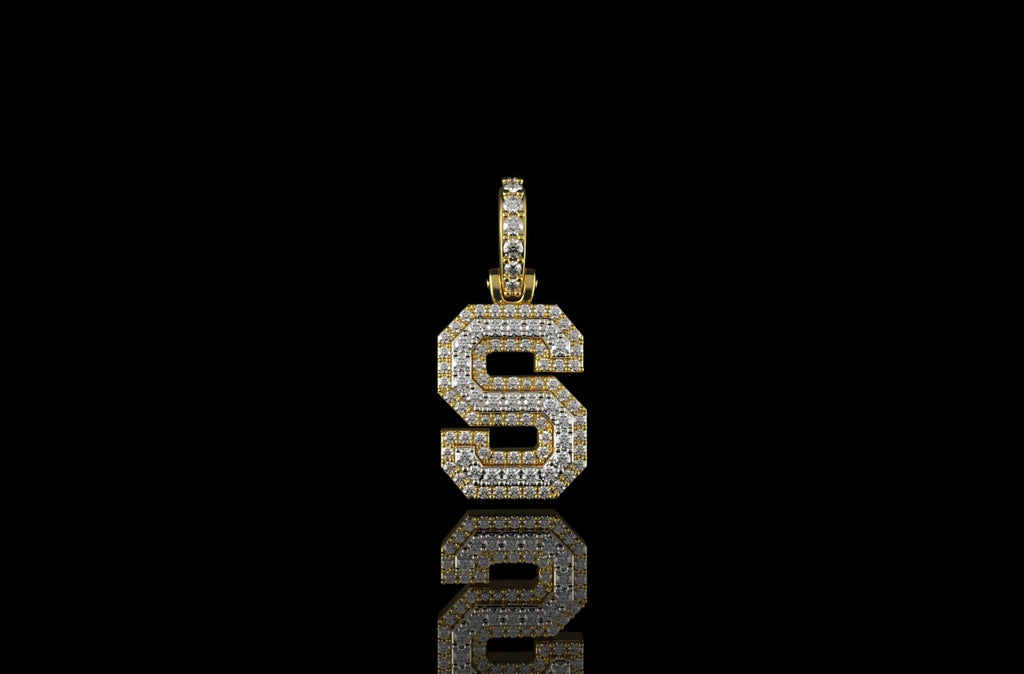 14k 2 tone yellow and white gold double layer small initial S diamond pendant