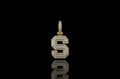 14k 2 tone yellow and white gold double layer small initial S diamond pendant
