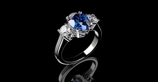 18k white gold custom 3 stone oval sapphire diamond engagement ring