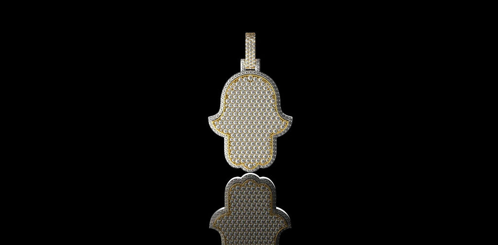 14K 2 TONE YELLOW AND WHITE GOLD CUSTOM DIAMOND MIDIUM HAMSA PENDANT