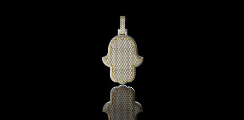 14K 2 TONE YELLOW AND WHITE GOLD CUSTOM DIAMOND MIDIUM HAMSA PENDANT