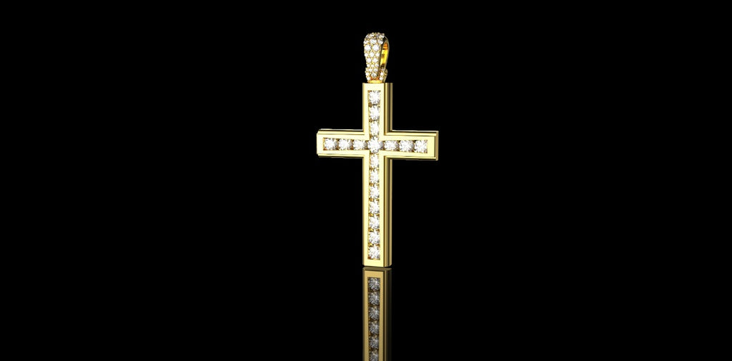 14K YELLOW GOLD CUSTOM CHANNEL SET DIAMOND CROSS