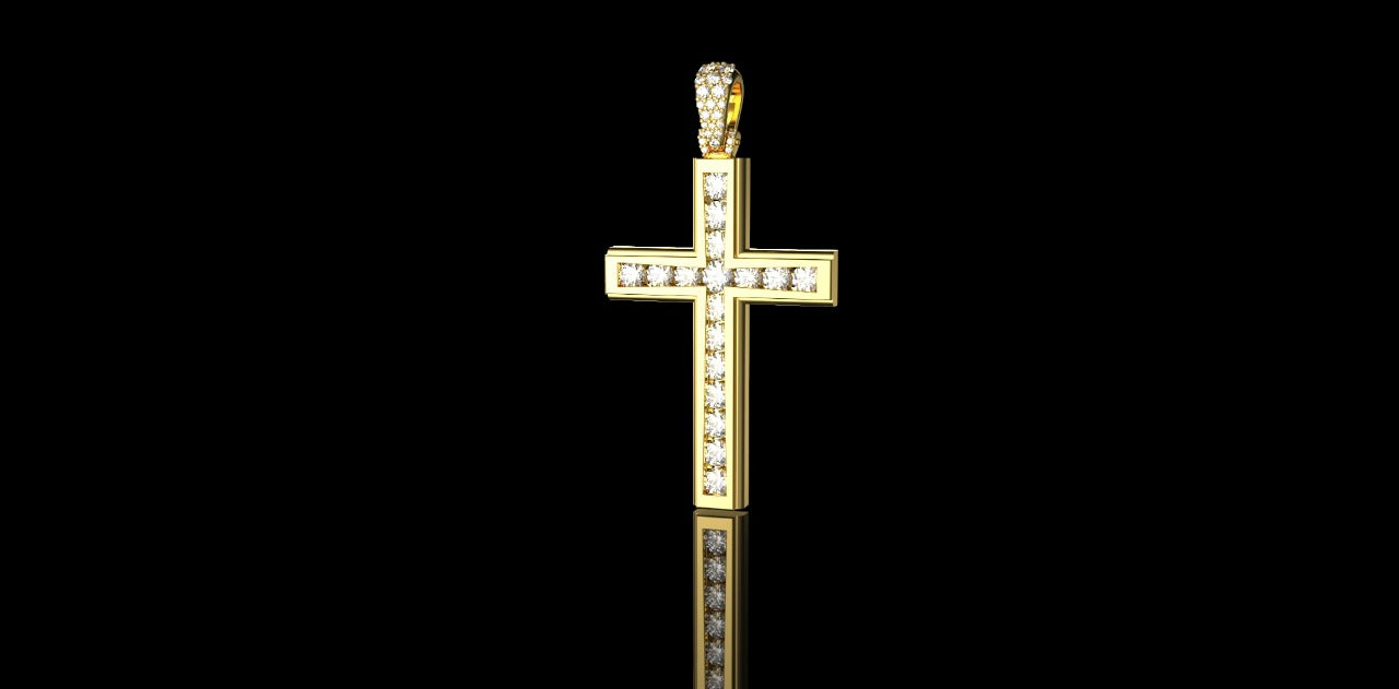 14K YELLOW GOLD CUSTOM CHANNEL SET DIAMOND CROSS