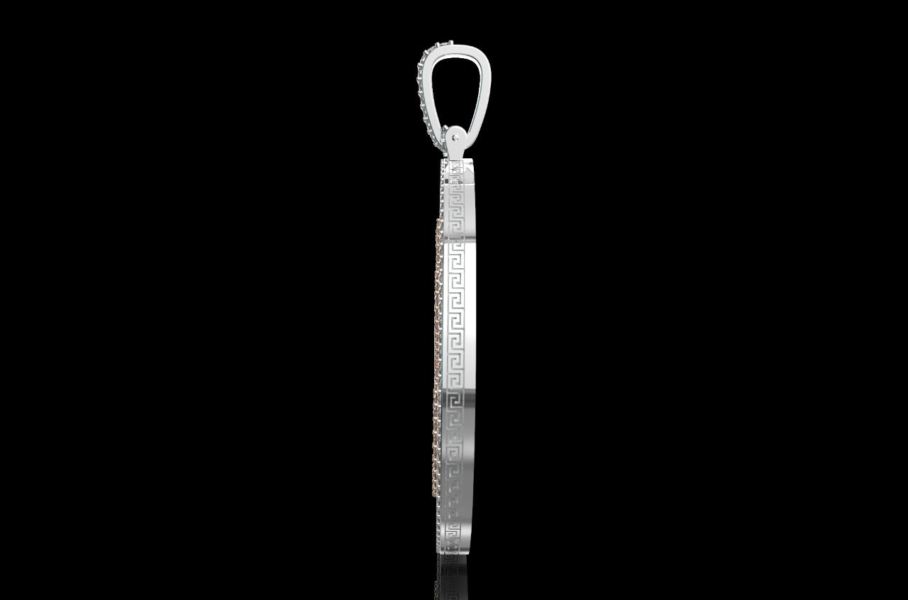 14k 2 tone rose and white gold double layer large round custom diamond pendant