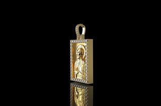 14k yellow gold custom 3d square shape diamond saint medallion pendant