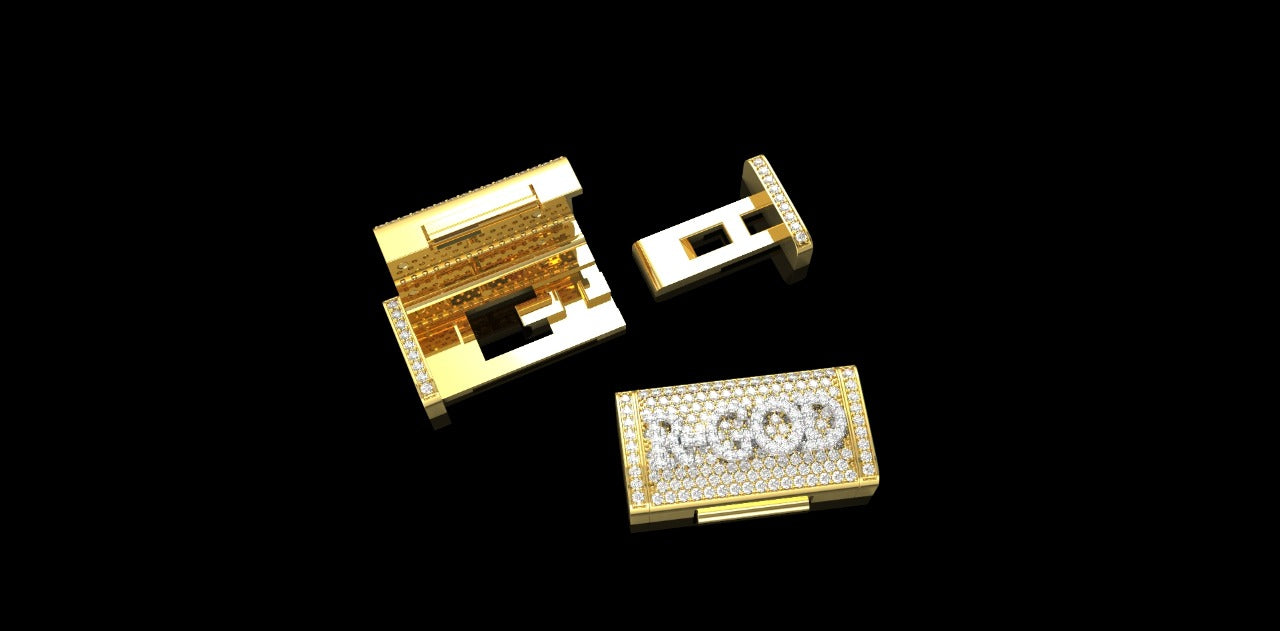 14k 2 tone white and yellow gold custom diamond "r-god" style lock