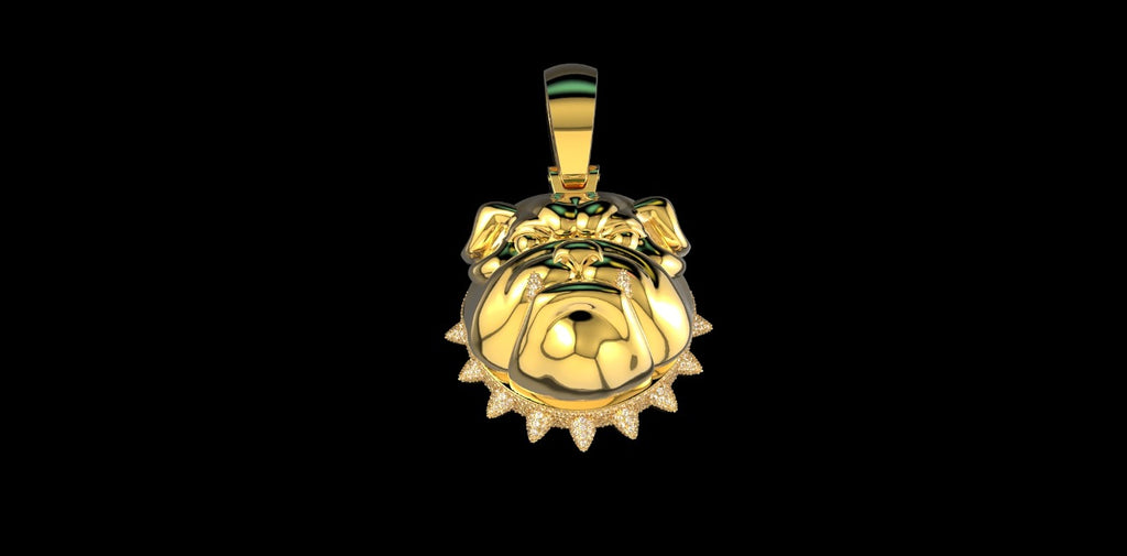 14K YELLOW GOLD LARGE 3D CUSTOM BULL DOG DIAMOND PENDANT