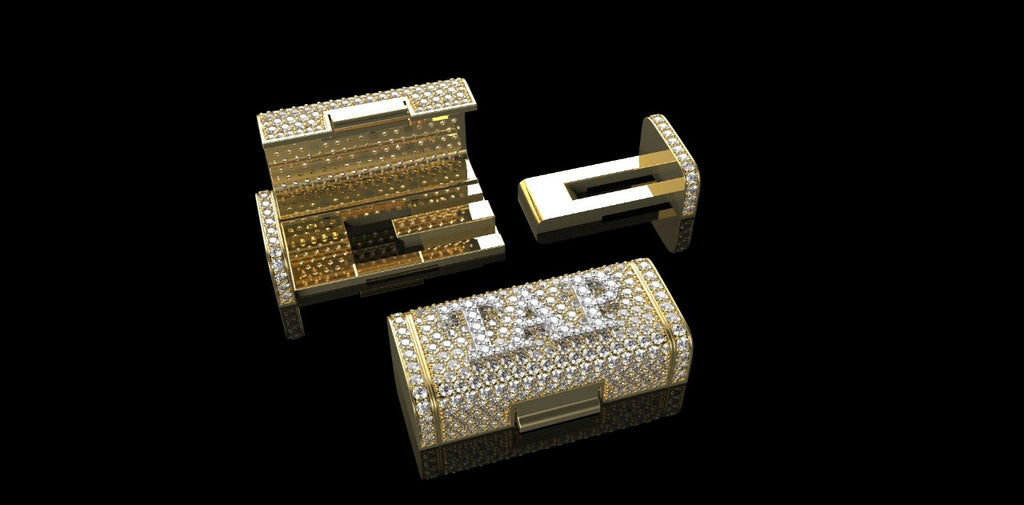 14K 2 TONE YELLOW AND WHITE GOLD CUSTOM "TAP" STYLE DIAMOND LOCK