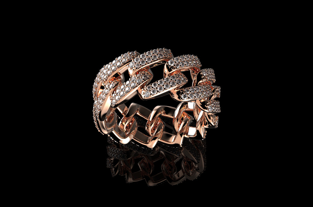 14k rose gold diamond cuban link eternity ring 1.60cts