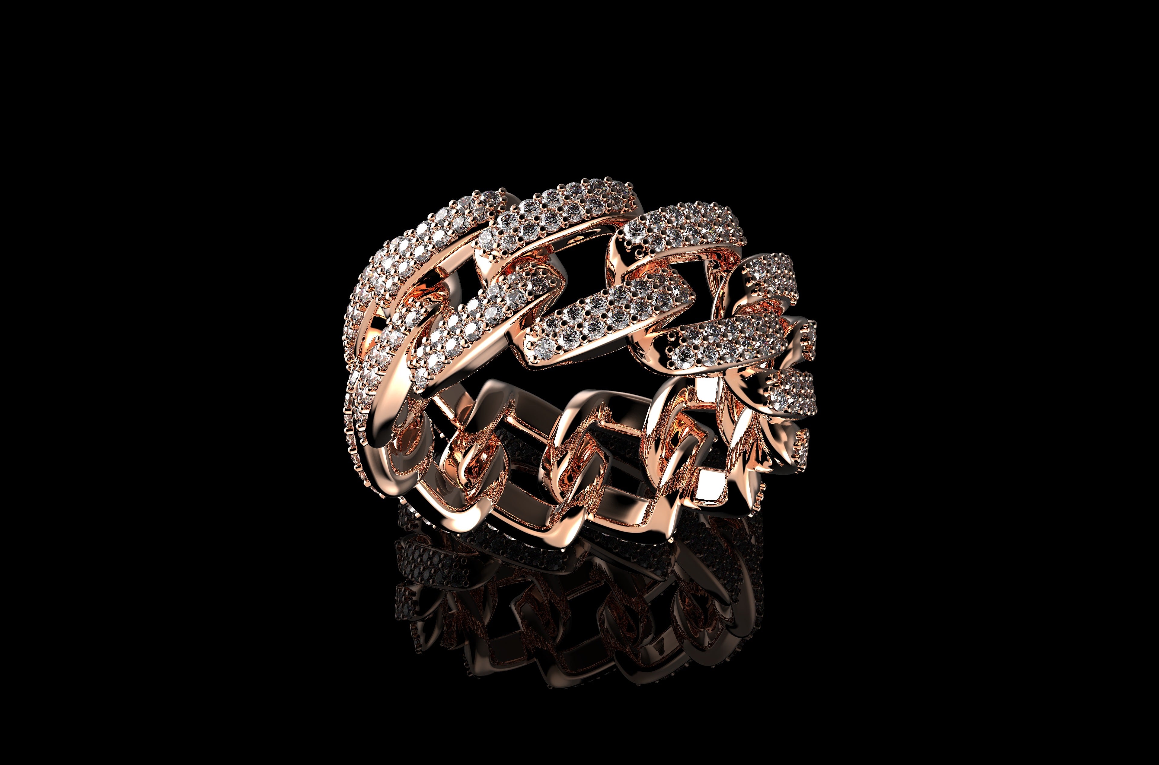 14k rose gold diamond cuban link eternity ring 1.60cts