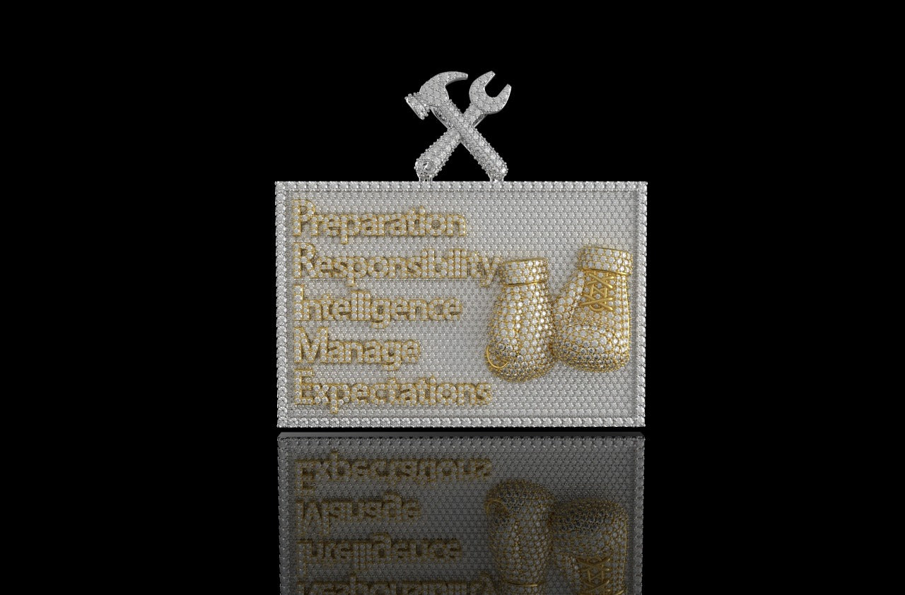 14K 2 TONE YELLOW AND WHITE GOLD DOUBLE LAYER RECTANGLE BOXING CUSTOM DIAMOND PENDANT