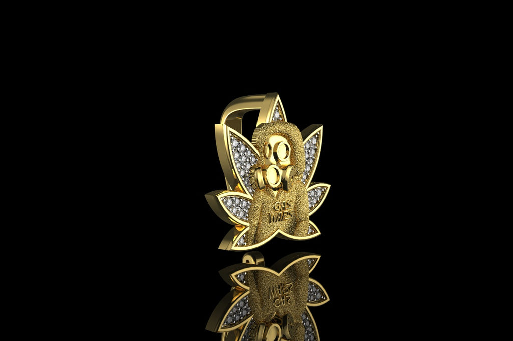 14k yellow gold custom 3d "gas wars marijuana" style diamond hook
