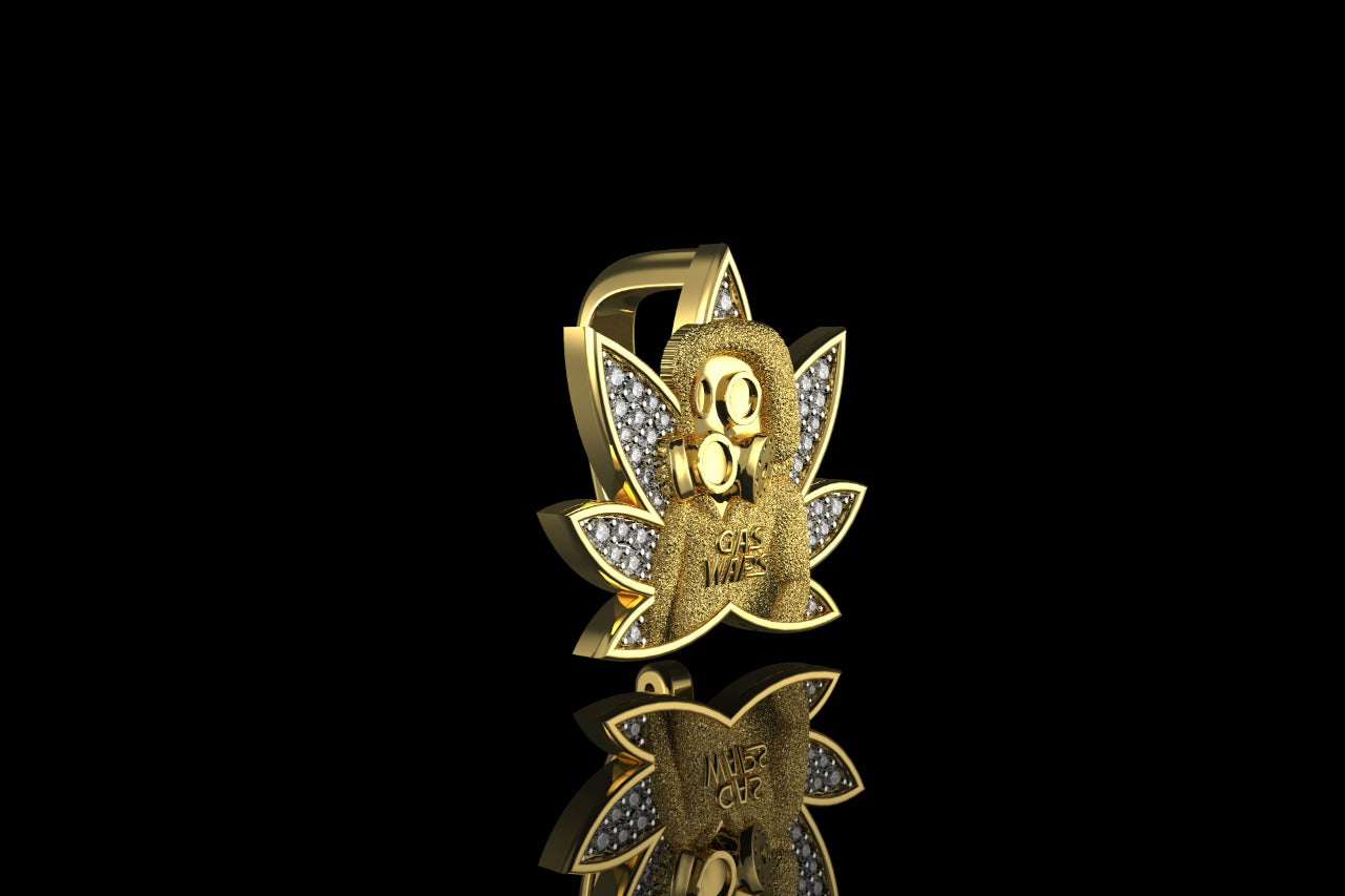 14k yellow gold custom 3d "gas wars marijuana" style diamond hook