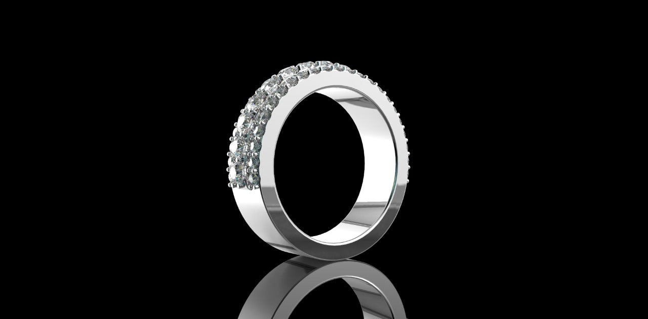 14k white gold mens 3 row diamond half way band 3.11cts