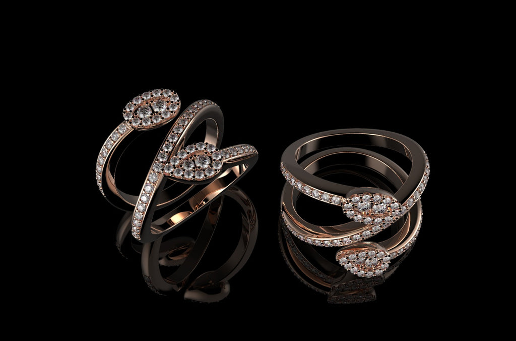 14k rose gold custom pear and oval shape split band diamond ring