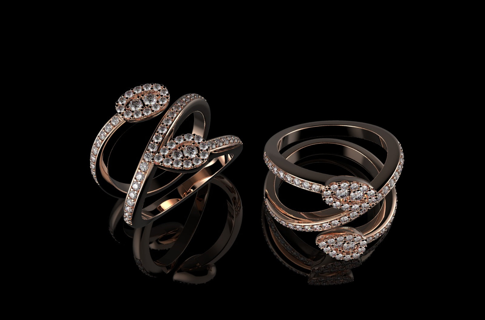 14k rose gold custom pear and oval shape split band diamond ring