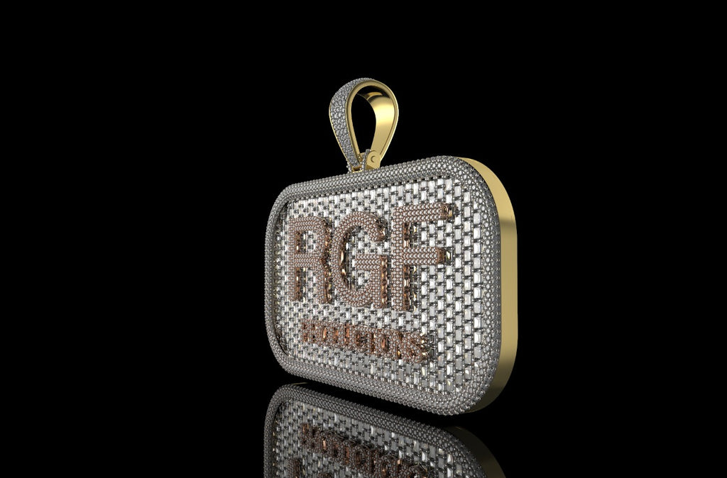 14k tricolor rose, yellow and white gold custom double layer "rgf" style diamond pendant