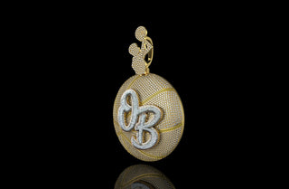 14k 2 tone yellow and white gold custom "ob" basketball diamond pendant