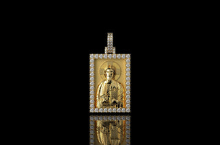14k yellow gold custom 3d square shape diamond saint medallion pendant