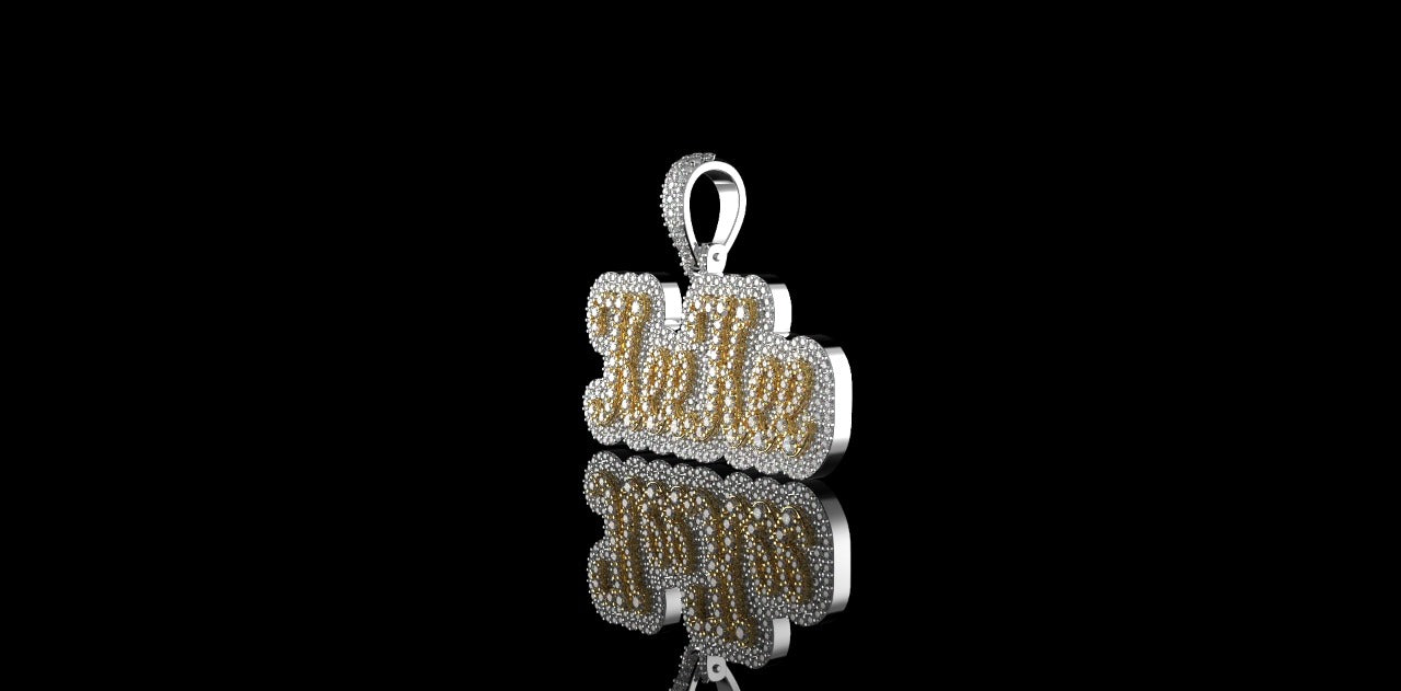 14K 2 TONE YELLOW AND WHITE GOLD CUSTOM "KEE KEE" STYLE DIAMOND PENDANT