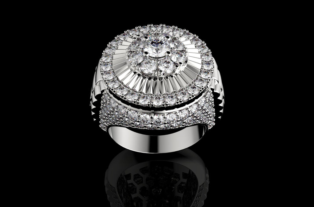 14k white gold Rolex inspired ring 4.33cts