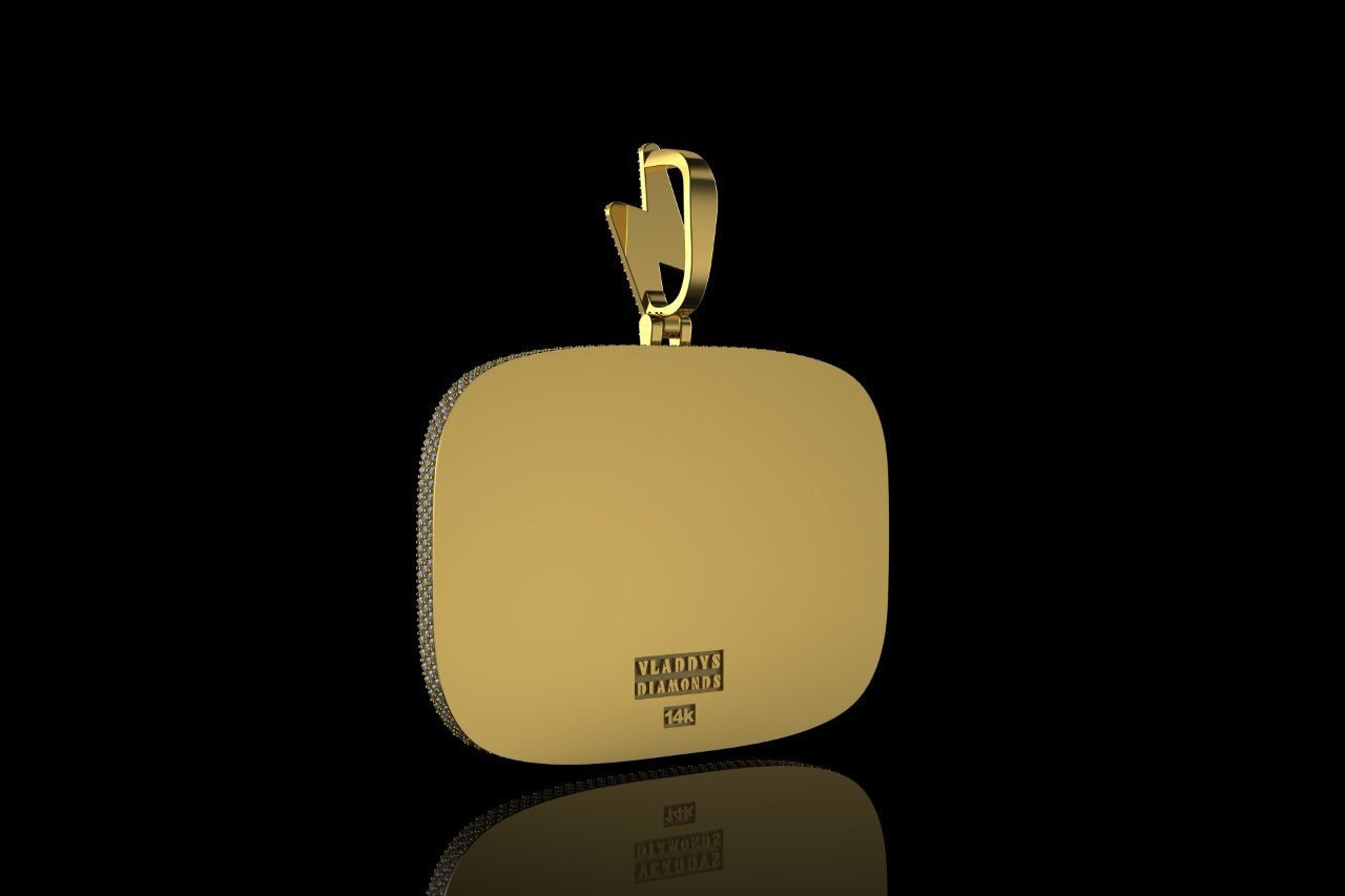 14k 2 tone yellow and white gold "gas wars" style baguette diamond pendant
