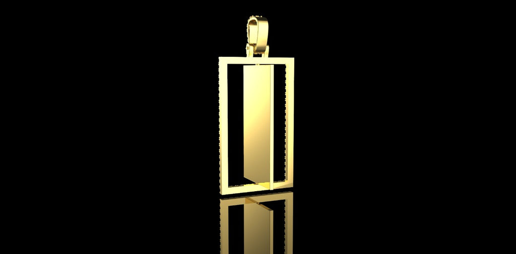 14K YELLOW GOLD 360 RECTANGLE SHAPE ROTATING DIAMOND PICTURE PENDANT