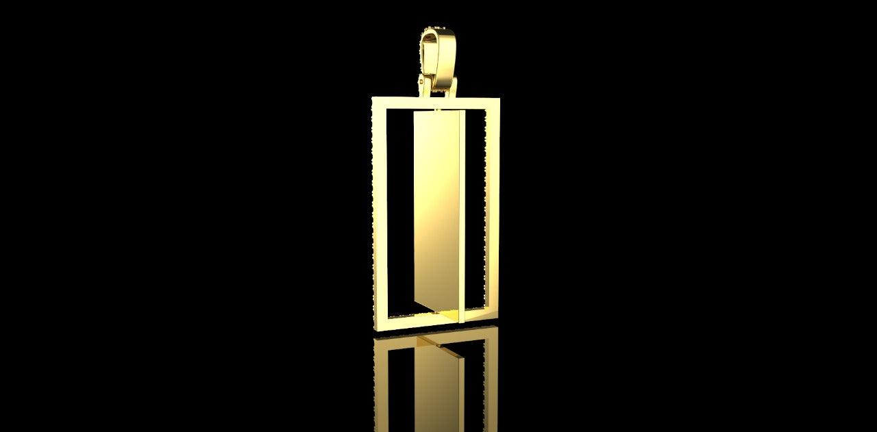 14K YELLOW GOLD 360 RECTANGLE SHAPE ROTATING DIAMOND PICTURE PENDANT
