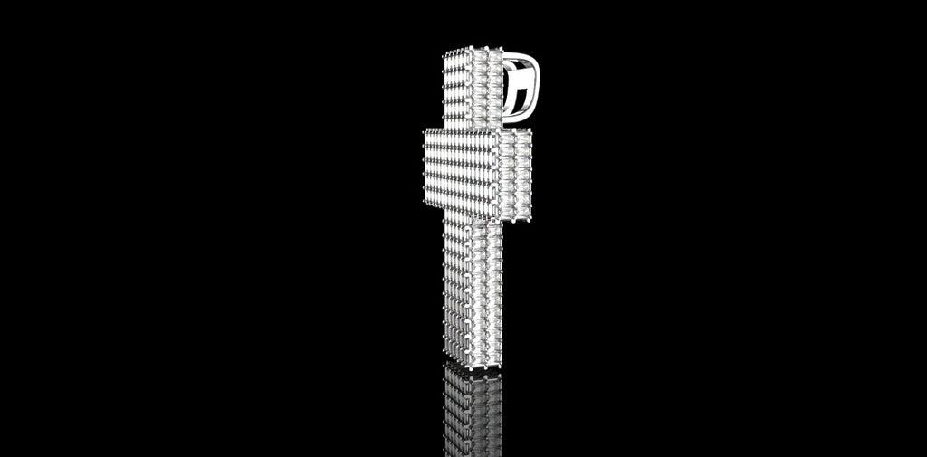 14K WHITE GOLD CUSTOM DIAMOND BAGUETTE CROSS DIAMOND PENDANT
