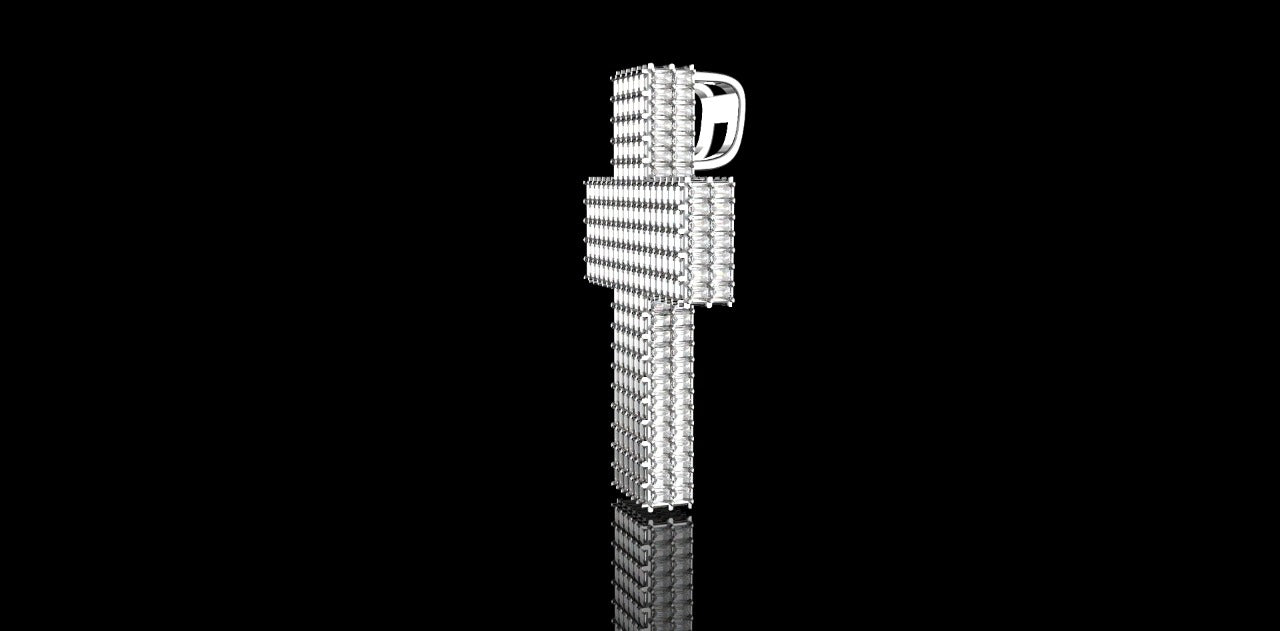 14K WHITE GOLD CUSTOM DIAMOND BAGUETTE CROSS DIAMOND PENDANT