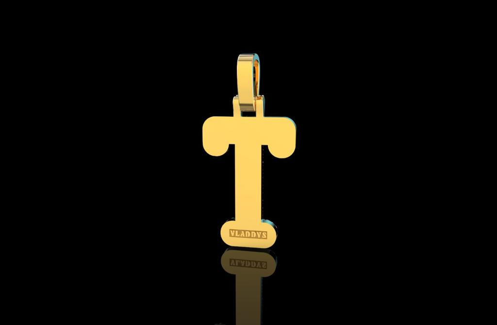 14k 2 tone yellow and white gold double layer initial T diamond pendant