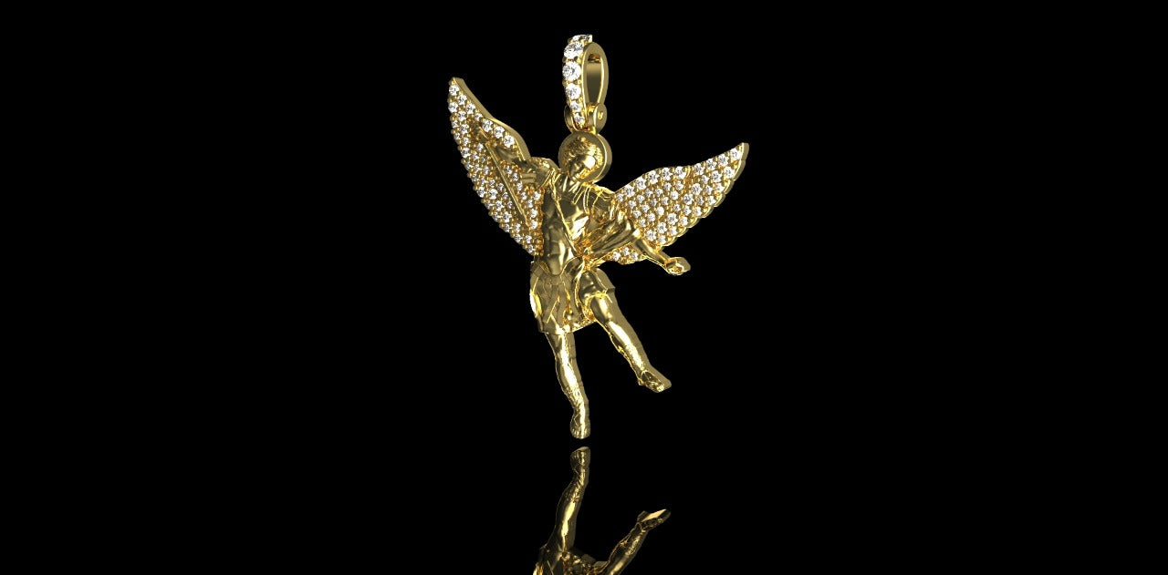 14k yellow gold diamond saint michael pendant