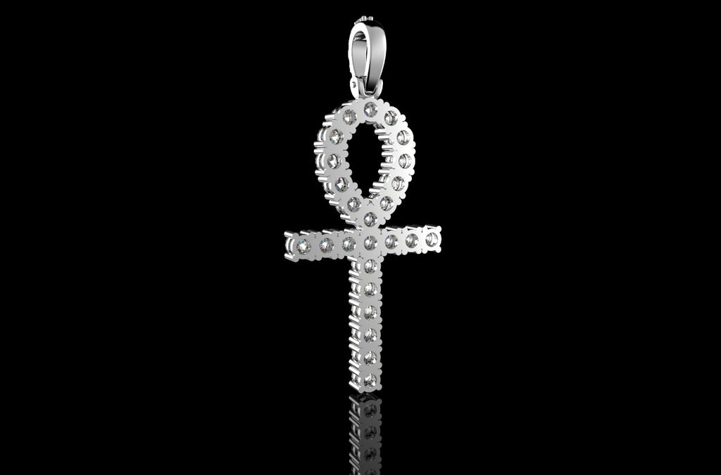 14K WHITE GOLD CUSTOM DIAMOND ANKH CROSS PENDANT