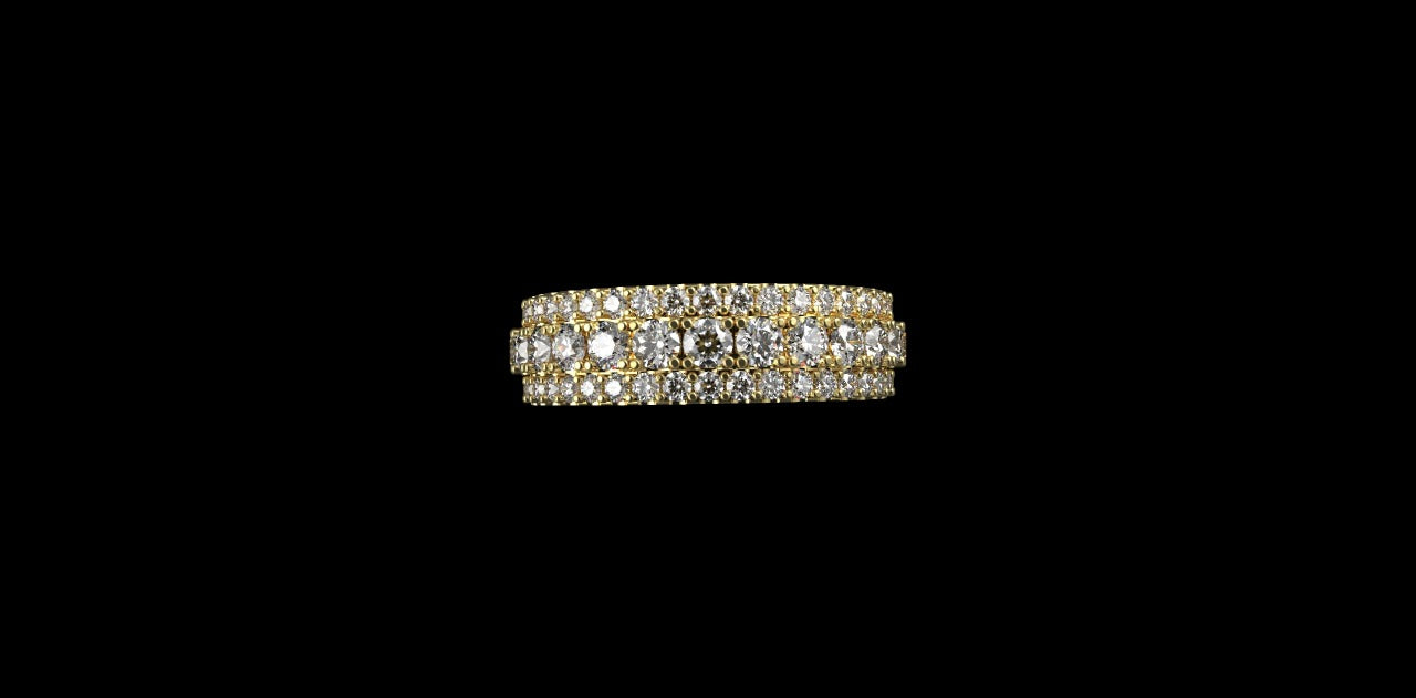 14k yellow gold mens 3 row diamond eternity band 4.89cts
