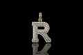 14k 2 tone yellow and white gold double layer initial R diamond pendant