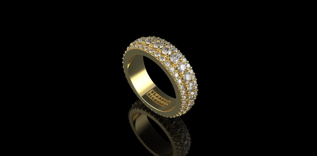 14k yellow gold mens 3 row diamond eternity band 4.89cts